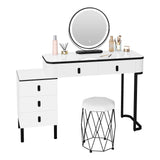 Moderne witte en zwarte BukkitBow kaptafel met LED-spiegel en spiegelkast voor een stijlvolle slaapkamer of badkamer.