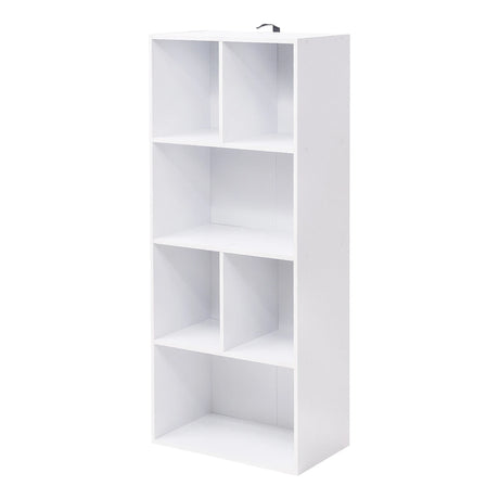 Moderne witte BukkitBow boekenkast met 6 open vakken en een hoogte van 118 cm, ideaal voor stijlvolle opbergruimte