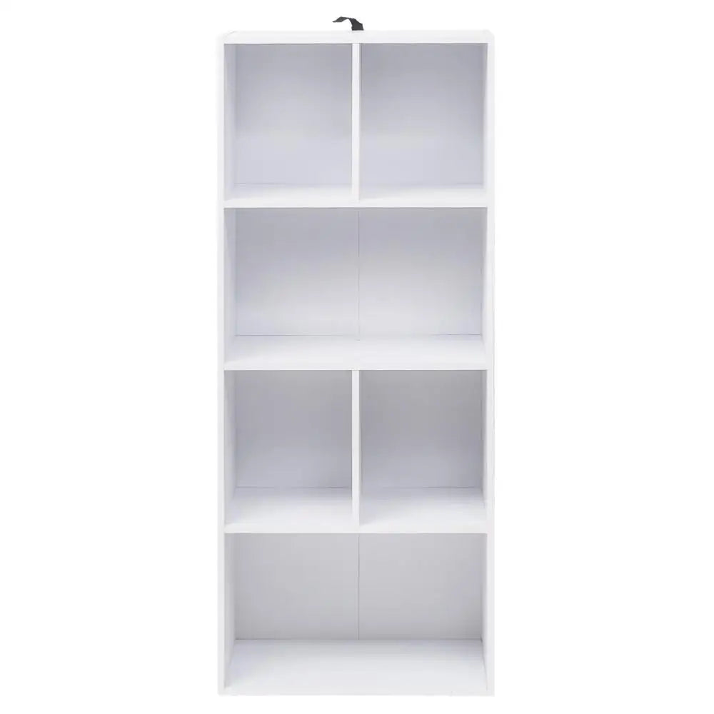 Moderne witte BukkitBow boekenkast met 6 open vakken, 118 cm hoog, houten meubel voor boeken en decoratie.