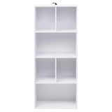 Moderne witte BukkitBow boekenkast met 6 open vakken, 118 cm hoog, houten meubel voor boeken en decoratie.