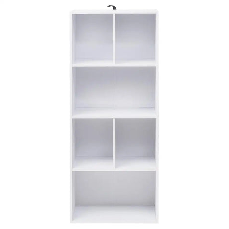 Moderne witte BukkitBow boekenkast met 6 open vakken, 118 cm hoog, houten meubel voor boeken en decoratie.