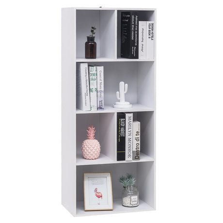 Moderne witte BukkitBow boekenkast met 6 open vakken, 118 cm hoog, geschikt voor woon- of kantoorruimte.
