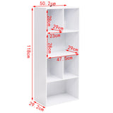 Moderne witte BukkitBow boekenkast met 6 open vakken, 118 cm hoog, voor stijlvolle opbergruimte in de woonkamer of kantoor.