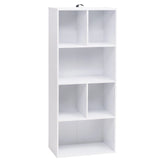 Moderne witte BukkitBow boekenkast met 6 open vakken, 118 cm hoog, stijlvolle opbergruimte voor boeken en decoratie.