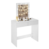 Moderne witte BukkitBow kaptafel met LED-verlichting en twee laden, ideaal voor slaapkamer of garderobe.
