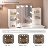 Moderne witte BukkitBow kaptafel met LED-verlichting en stopcontact, elegante meubel voor haarstyling en make-up.