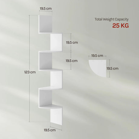 Moderne zigzag wandplank van BukkitBow met 5 niveaus, hoekmontage, geschikt voor woonkamer of kantoor, zwart afgewerkt.