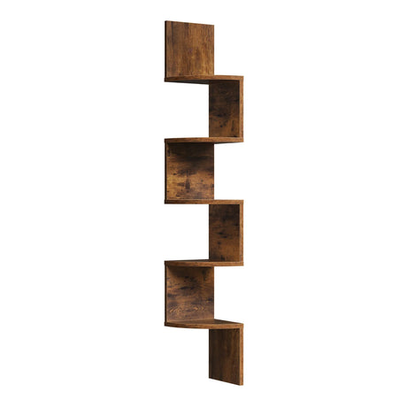 Moderne zigzag wandplank van BukkitBow met 5 niveaus voor hoekmontage, eenvoudige muurdecoratie en opbergruimte.