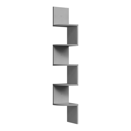 Moderne zigzag wandplank van BukkitBow met 5 niveaus voor hoekmontage, ideaal voor stijlvolle muurdecoratie en opbergruimte.