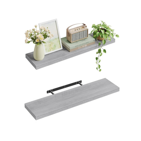 Moderne BukkitBow zwevende wandplank met verborgen bevestiging en houtlook, geschikt voor stijlvolle interieurdecoratie