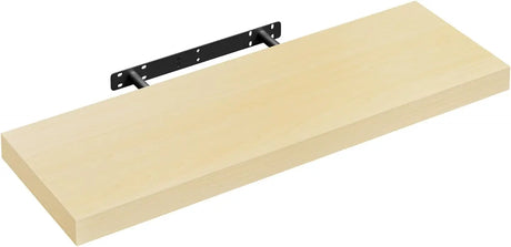 Moderne BukkitBow zwevende wandplank met verborgen bevestiging en houtlook, geschikt voor strakke interieurdecoratie.