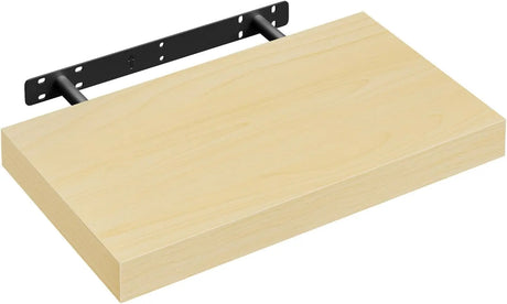 Moderne zwevende wandplank van BukkitBow met verborgen bevestiging en houtlook, geschikt voor woon- of kantoorruimte.