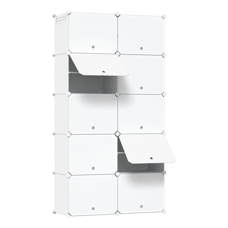 BukkitBow modulair schoenenrek met 10 vakken in wit en zwart, geschikt voor 40 paar schoenen, overzichtelijk en stevig.