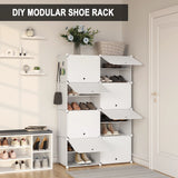 BukkitBow modulair schoenenrek met 6/8 vakken in wit, geschikt voor 32 paar schoenen, overzichtelijk en modern design
