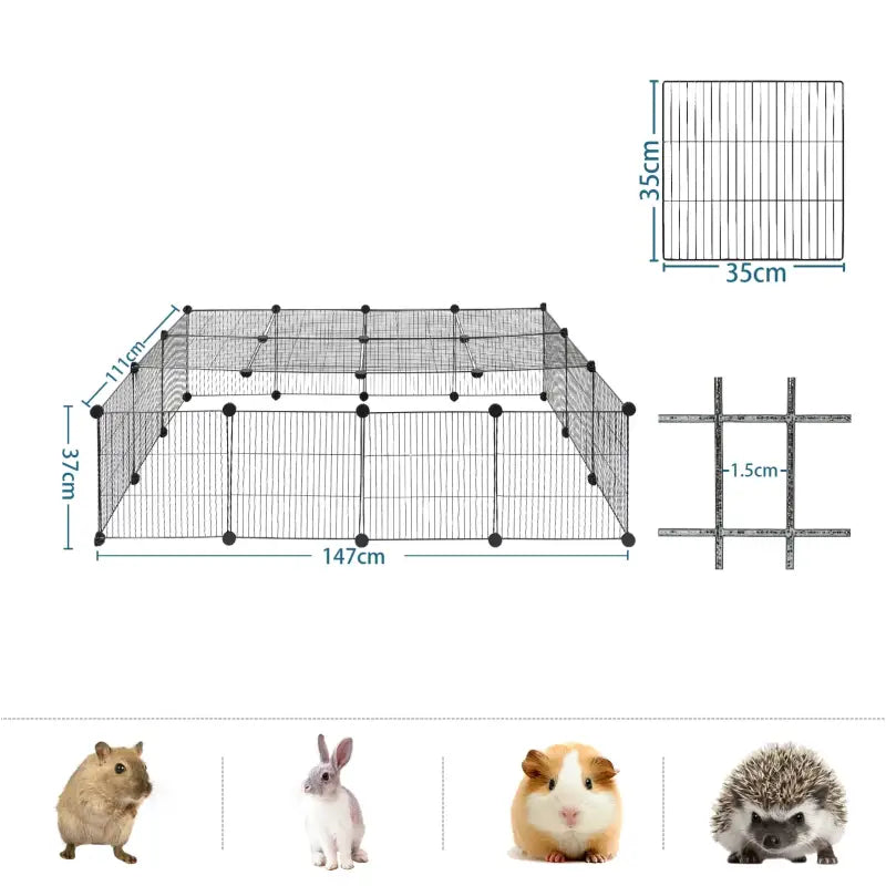 BukkitBow modulaire ijzeren knaagdierenren voor kleine dieren, ventilerend en veilig, afmetingen 147x111x37cm