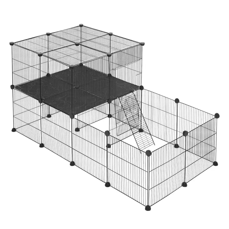 Modulaire BukkitBow knaagdierenren met 2 lagen en montagehamer, geschikt voor cavia's, hamsters en konijnen, 70x70x140cm.