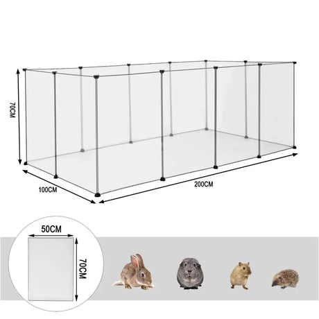 Modulaire BukkitBow dierenren voor knaagdieren en konijnen, stevige panelen, 100x200x70cm, geschikt voor knaagdieren en konijnen.