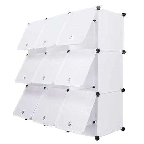 BukkitBow modulaire opbergkast in wit of zwart met 9 compartimenten, geschikt als schoenenkast of kledingrek, 105x105x35cm.