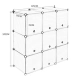 BukkitBow modulaire opbergkast en schoenenkast met 9 compartimenten, wit of zwart, afmetingen 105x105x35cm, kledingrek.