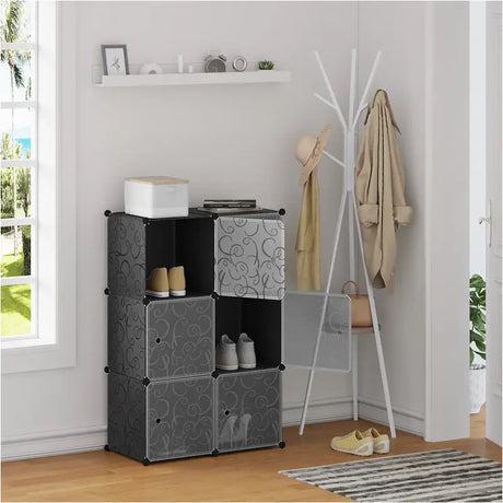 BukkitBow modulaire schoenenkast met 6 kubussen, stevig en ruimtebesparend, flexibel ontwerp, afmetingen 35x35x35 cm.