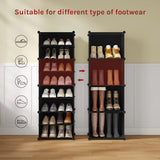 Modulaire zwarte schoenenkast van BukkitBow met 8 vakken voor 32 paar schoenen, ideaal voor organisatie en opslag.