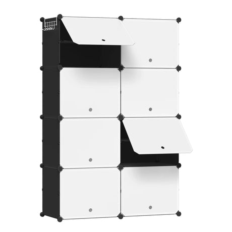 Zwart BukkitBow modulaire schoenenkast met 8 vakken voor 32 schoenen, ideaal voor georganiseerde opbergruimte