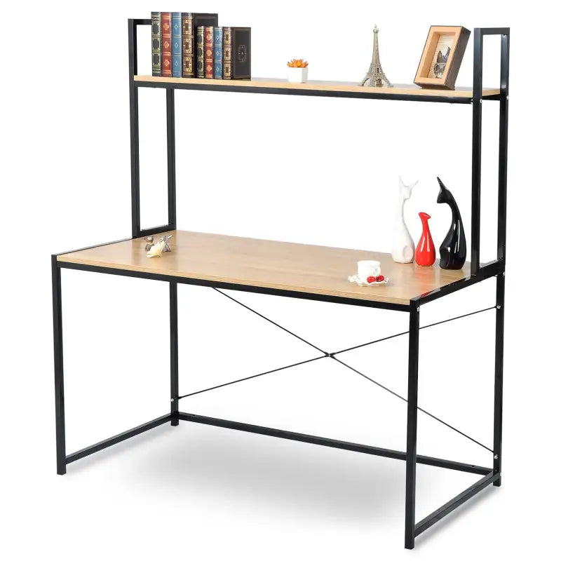 Multifunctioneel BukkitBow bureau met houten en stalen opbergplank, ruime opslagruimte, afmetingen 120x60x140cm.
