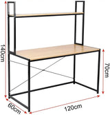 BukkitBow multifunctioneel bureau met hout en staal, ruime opslagplank, afmetingen 120x60x140cm, geschikt voor thuis of kantoor.