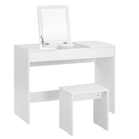 BukkitBow multifunctionele kaptafel met kruk, houten en dichtheidsborden, ruime opbergruimte, afmetingen 100x45x76cm
