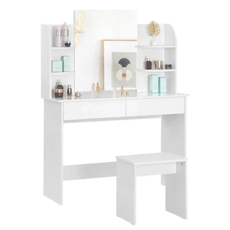 BukkitBow multifunctionele houten kaptafel set met modern ontwerp, afmetingen 108x40x142cm, ruimtebesparend en stijlvol.