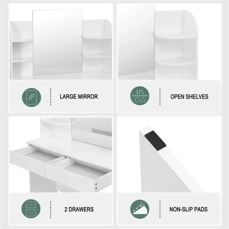 BukkitBow multifunctionele houtkaptafel set in modern ontwerp, 108x40x142cm, ruimtebesparend en stijlvol voor in de slaapkamer of garderobe.