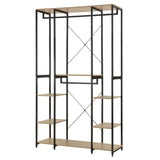 BukkitBow multifunctioneel kledingrek met 4 rails, stalen frame en eikenhouten elementen, 120x40x201cm, max 30 kg per plank