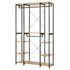 BukkitBow multifunctioneel kledingrek met 4 kledingrails, stalen frame en eikenhout, afmetingen 120x40x201 cm, tot 30 kg per plank.