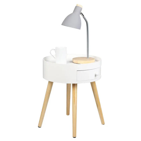 Wit BukkitBow nachtkastje van hout, 38x38x45,5 cm met lade en anti-slip voetjes, modern en functioneel design