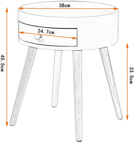 Wit BukkitBow nachtkastje van hout met lade en anti-slip voetjes, afmetingen 38x38x45,5 cm, modern en functioneel.