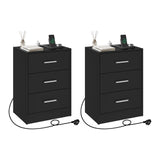 Houten BukkitBow nachtkastje met 3 laden en USB-oplaadstation, modern design, geschikt voor slaapkamer.