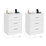 Houten BukkitBow nachtkastje met 3 laden en USB-oplaadstation, modern design voor stijlvolle slaapkamer inrichting.