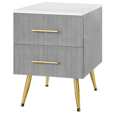 BukkitBow nachtkastje van fluweel met goudkleurige poten, 2 laden, 40x40x50 cm, elegant meubel voor slaapkamer