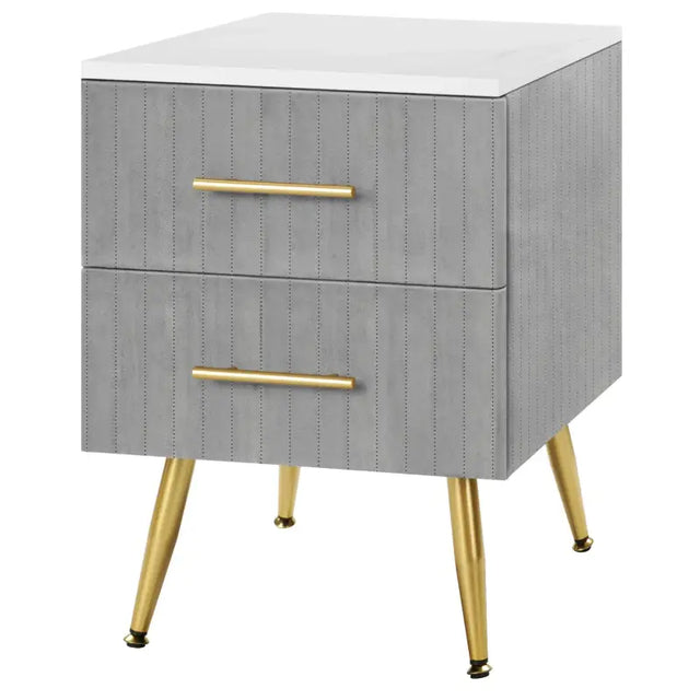 BukkitBow nachtkastje van fluweel met goudkleurige poten, 2 laden, 40x40x50 cm, elegant meubel voor slaapkamer