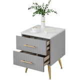 BukkitBow nachtkastje van fluweel met gouden poten, 2 lades, afmetingen 40x40x50 cm, elegant en modern design