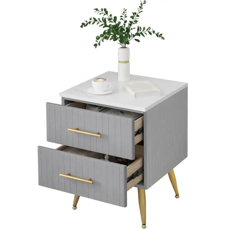 BukkitBow nachtkastje van fluweel met gouden poten, 2 lades, afmetingen 40x40x50 cm, elegant en modern design