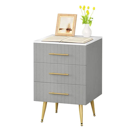 BukkitBow nachtkastje van fluweel met 3 lades en gouden poten, afmetingen 40x40x60 cm, elegant en modern design