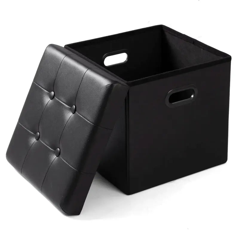 BukkitBow opbergpoef van leder en fluweel, comfortabel zitmeubel met 38L capaciteit, afmetingen 37,5x37,5x38cm.
