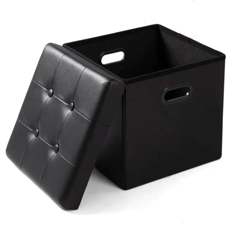 BukkitBow opbergpoef van leder en fluweel, comfortabel zitmeubel met 38L capaciteit, afmetingen 37,5x37,5x38cm.