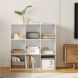 BukkitBow open boekenkast met 9 vakken van hout en melamine fineer, achterwand, ruimtebesparend en stabiel, afmetingen 94x93x29,5 cm