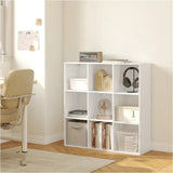 BukkitBow open boekenkast met 9 vakken, houten en melamine fineer, achterwand, ruimtebesparend en stabiel, afmetingen 94x93x29,5 cm
