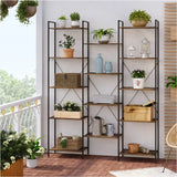BukkitBow open opbergrek en boekenplank in industrieel ontwerp, stevig hout en metaal, afmetingen 134,5x176,5x30cm.