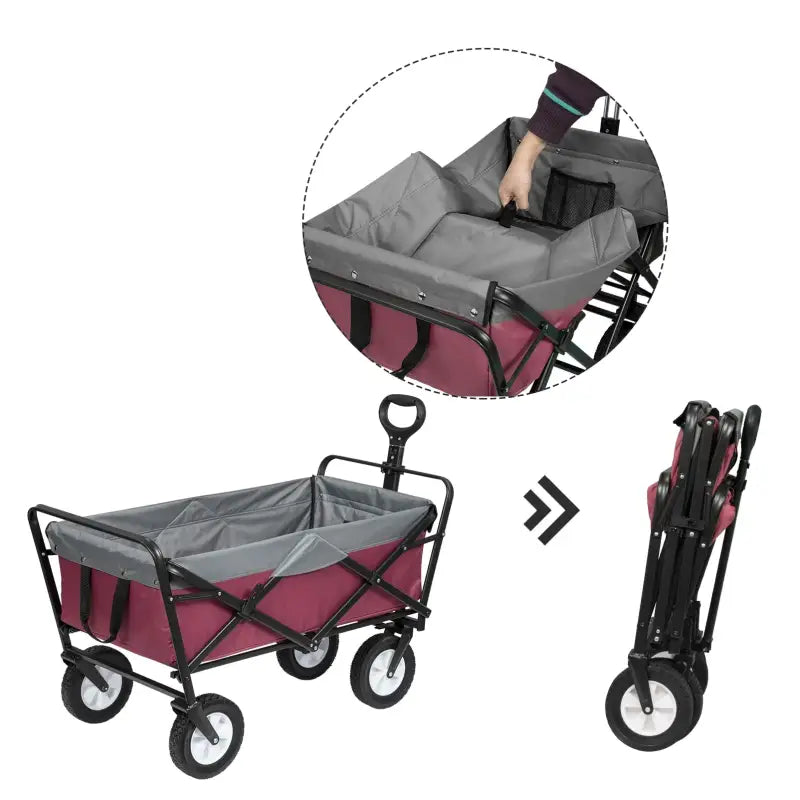 BukkitBow opvouwbare bolderkar met stalen frame en massieve rubberen wielen, geschikt voor tot 80 kg belasting.
