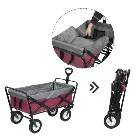 BukkitBow opvouwbare bolderkar met stalen frame en massieve rubberen wielen, geschikt voor tot 80 kg belasting.