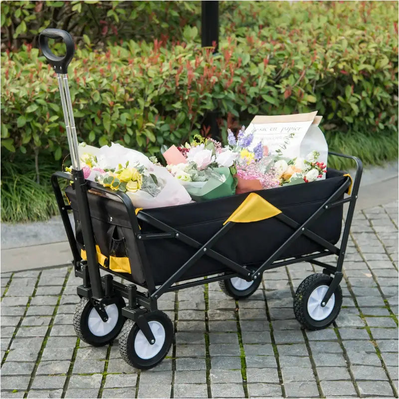BukkitBow opvouwbare bolderkar met stalen frame en massieve rubberen wielen, geschikt voor tot 80 kg belasting.